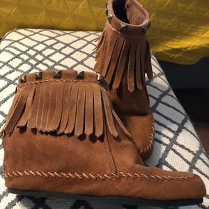 Mossimo supply co. Fringed wedge booties